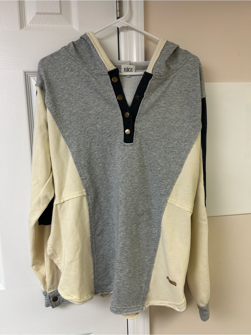 BKE colorblock henley pullover hoodie oversized
